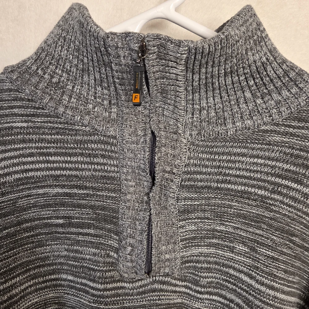 Pronti‎ Men's XXL Textured 1/4 Zip Sweater – Gray Marled Knit Prep Academia